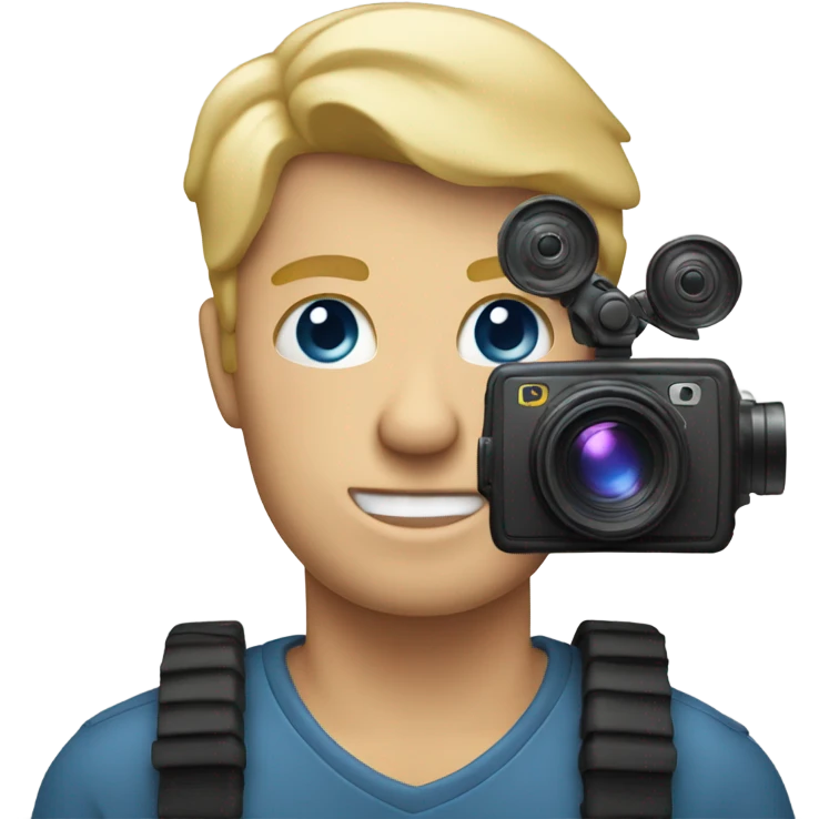 Blonde haired man holding a cinema camera emoji