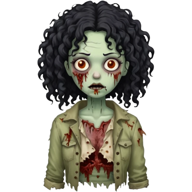 mulher com cabelo cacheado preto em corpo de zumbi emoji