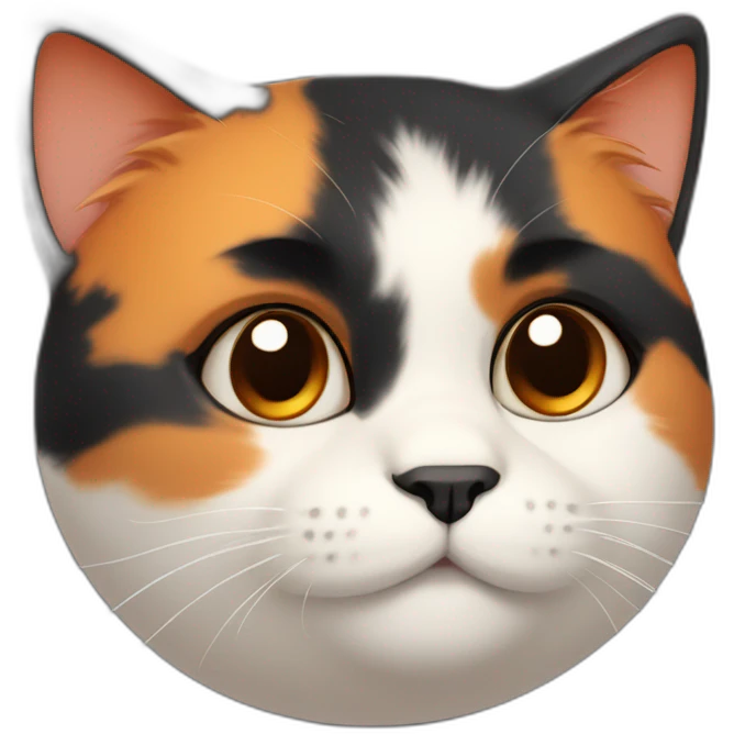 cute calico cat face with a round face and chubby cheeks, black fur on left side and orange fur on right side emoji