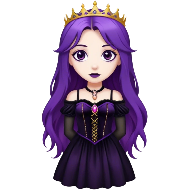 A gothic princess with long purple hair, in a black velvet dress emoji