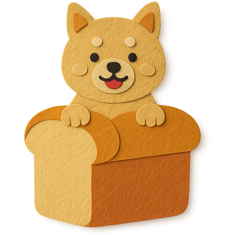 fluffy bread maker dog peeking from a bread loaf, cheerful, warm beige, full-body emoji
