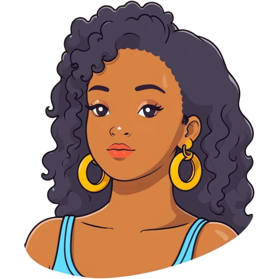 pretty black girl with long curly hair wearing gold hoop earrings and accessories emoji