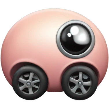 Metal cute black eyes Kirby ball driving on 4 car wheels emoji