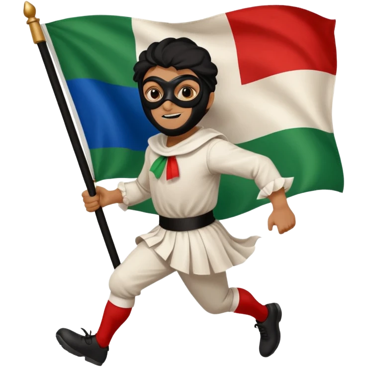 pulcinella con la maschera nera con bandiera italiana che corre emoji