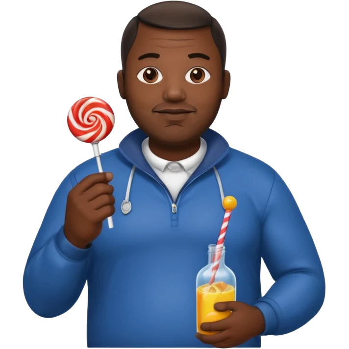 Big black man hold a bottle and a lollipop emoji