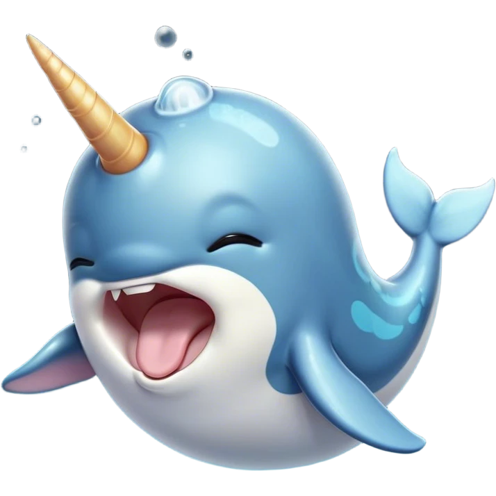 Cinematic Cute Yawning Cute Narwhal Portrait Emoji, Head tilted slightly with a dramatic, wide-open yawn, showcasing a streamlined, elegant body with a gracefully curling tusk and sleepy, half-closed eyes, Simplified yet irresistibly adorable features, highly detailed, glowing with a soft, cozy oceanic glow, high shine, relaxed yet expressive, stylized with a hint of whimsical marine ease, soft glowing outline, capturing the essence of a drowsy yet affectionate cute narwhal that appears ready to stretch and yawn its way out of the screen! emoji