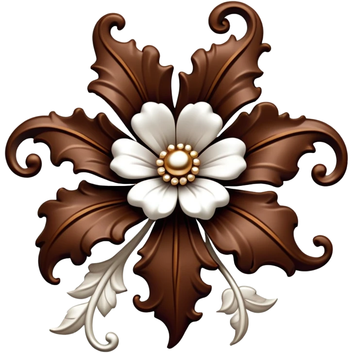 chocolate brown and white embellished baroque flower emoji