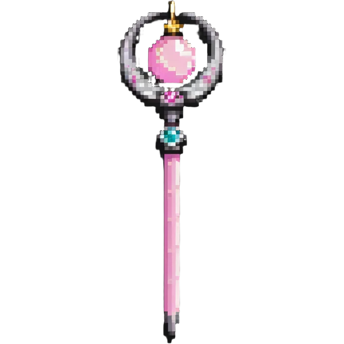 Sailor Moon's Crescent Moon Stick, a pink wand with a gold crescent moon on top and a circular silver gem in the center emoji