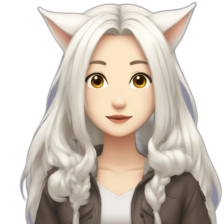 Anime girl with long white hair and wolf ears emoji