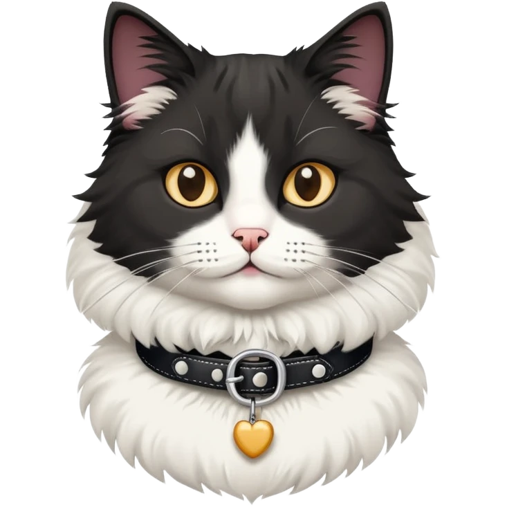 Black n white fluffy cat with a collar emoji