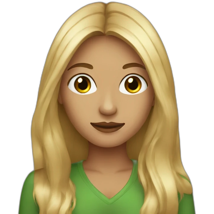 Woman with brown long layered hair gold nose ring green eyes emoji
