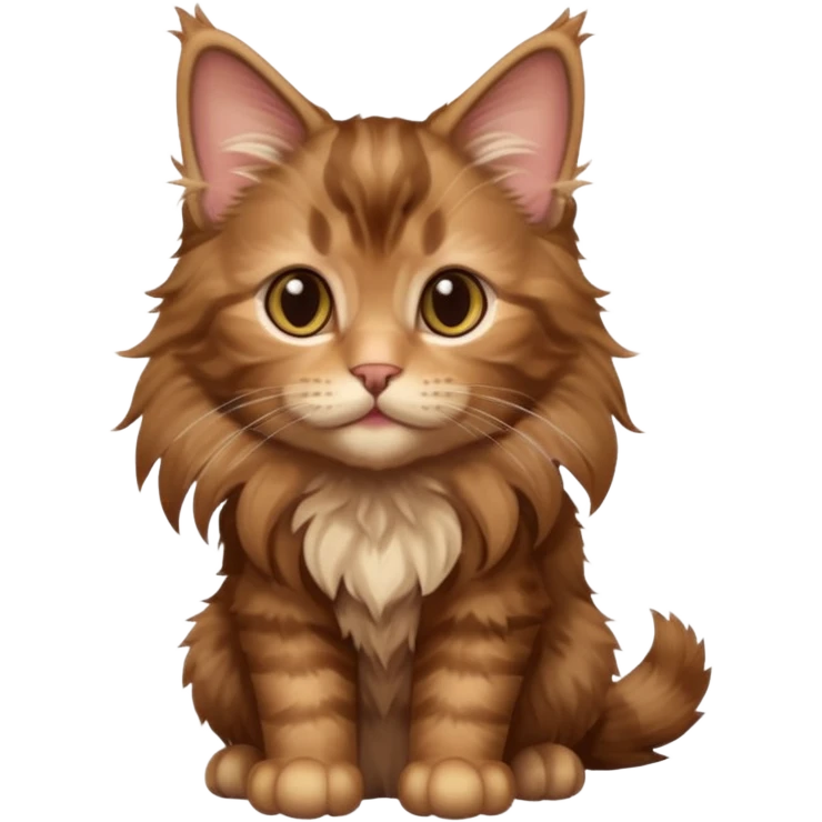 A high-resolution photo-realistic digital illustration of a brown maine coon kitten, chest upward emoji