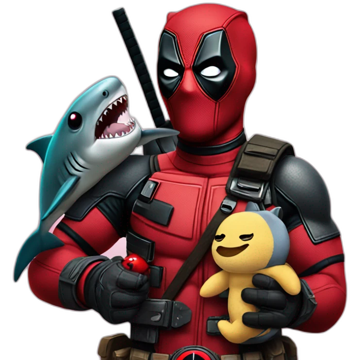 deadpool with shark plushie emoji