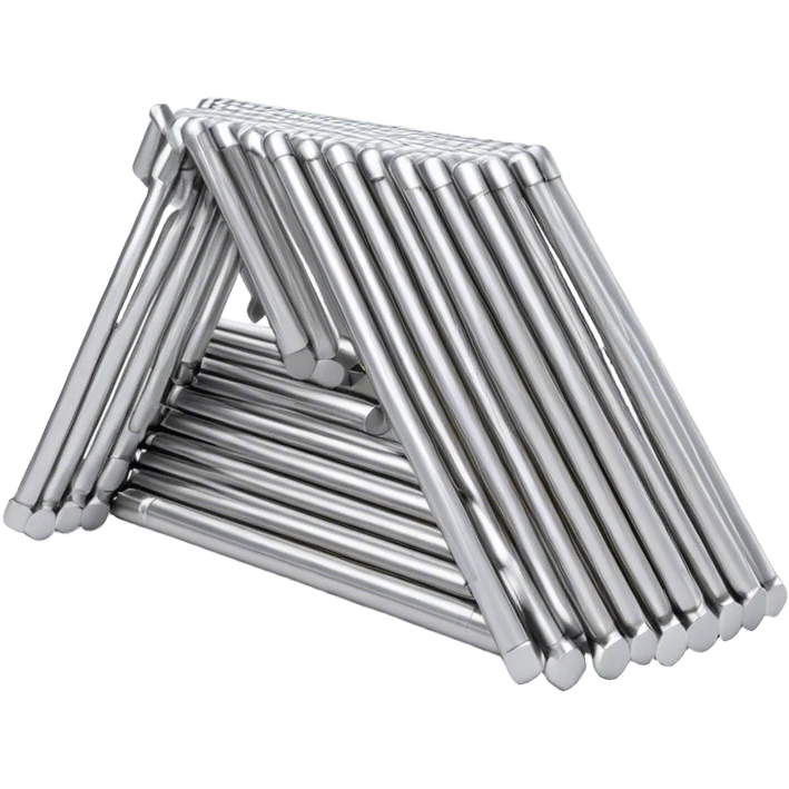 Thin metallic uranium fuel rods, precisely arranged in a hexagonal grid, industrial and realistic, no green emoji