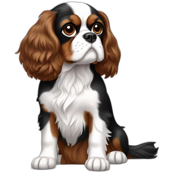 Black white and brown Cavalier King Charles spaniel sitting full body emoji
