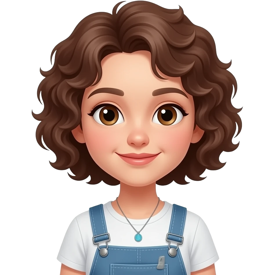 UN EMOJI DE COSTURA MODERNA CHICA CASTAÑA PELO MAS CORTO Y RIZADO emoji
