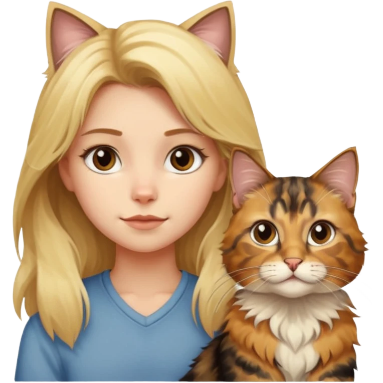 blonde girl with one maincoon cat and one tortie cat emoji
