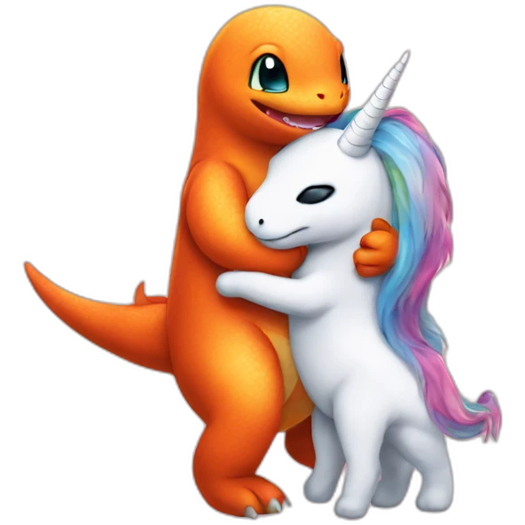 Charmander hugging a unicorn plushie emoji