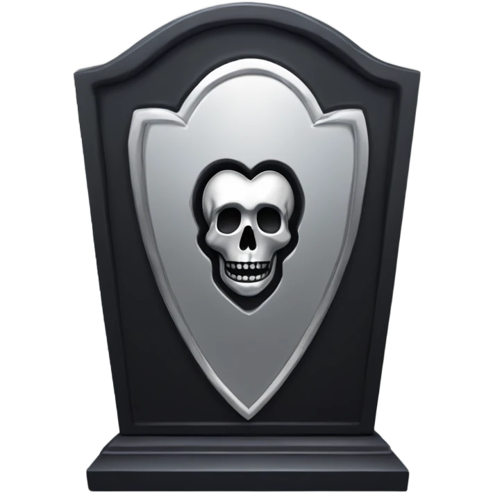 a black tombstone with the inscriptions in silver RIP and a silver heart in the center emoji
