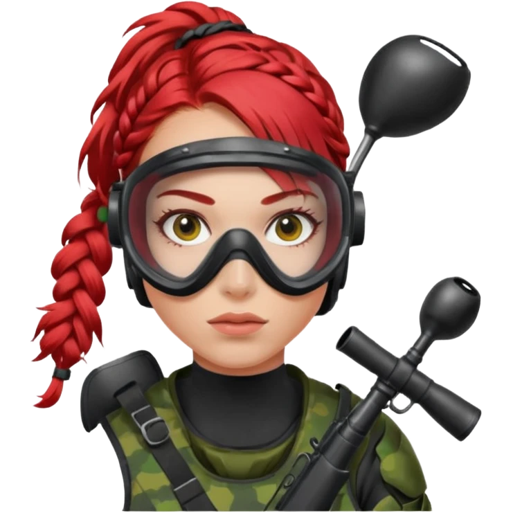 paintball player face girl braided red hair emoji