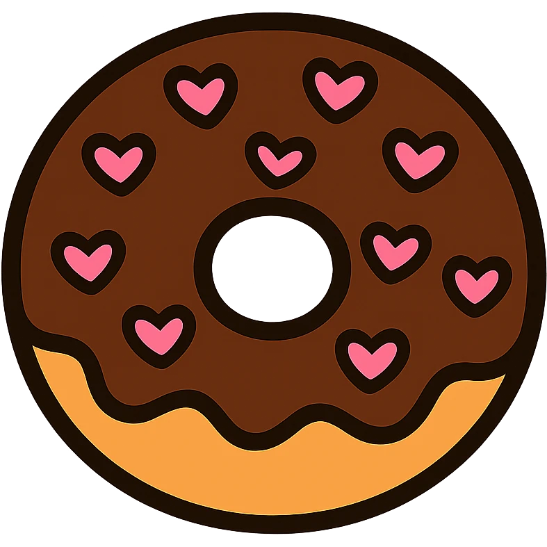 chocolate donut with small pink hearts, cute style emoji