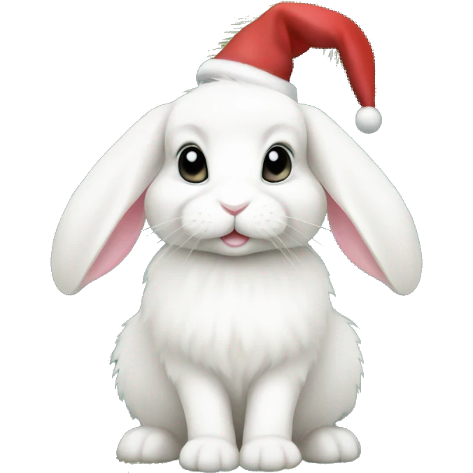 White mini lop bunny under a Christmas tree emoji