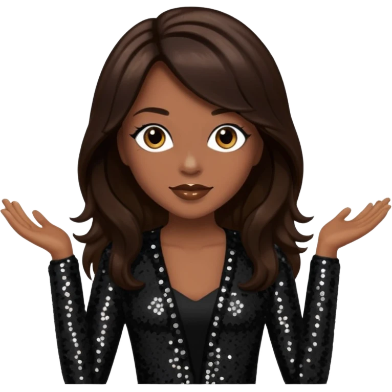 Terry Ellis from En Vogue with long dark brown hair, black sequin outfit emoji