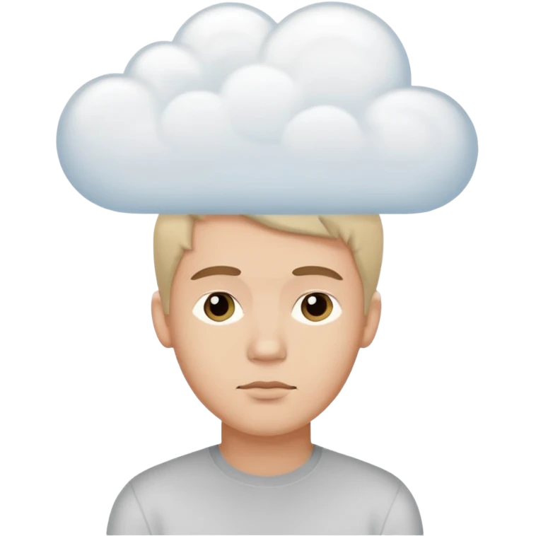 A thinking male person with a white thought cloud emoji