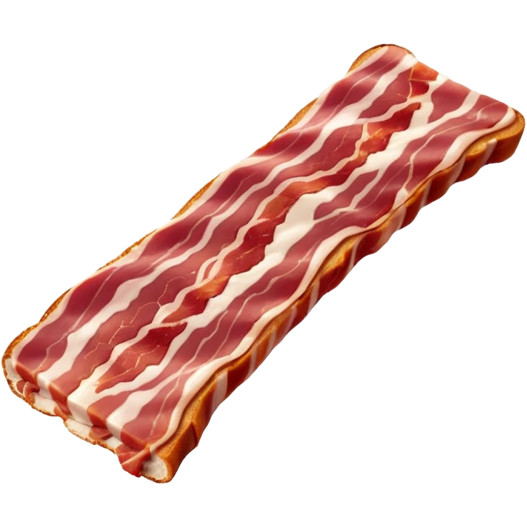 single strip of uncooked bacon, pinkish-red meat with creamy white fat marbling, soft and flexible, gentle curves, irregular edges, fresh and slightly glossy, soft lighting, subtle shadows, no plate or packaging, no faces, transparent background, emoji scale emoji