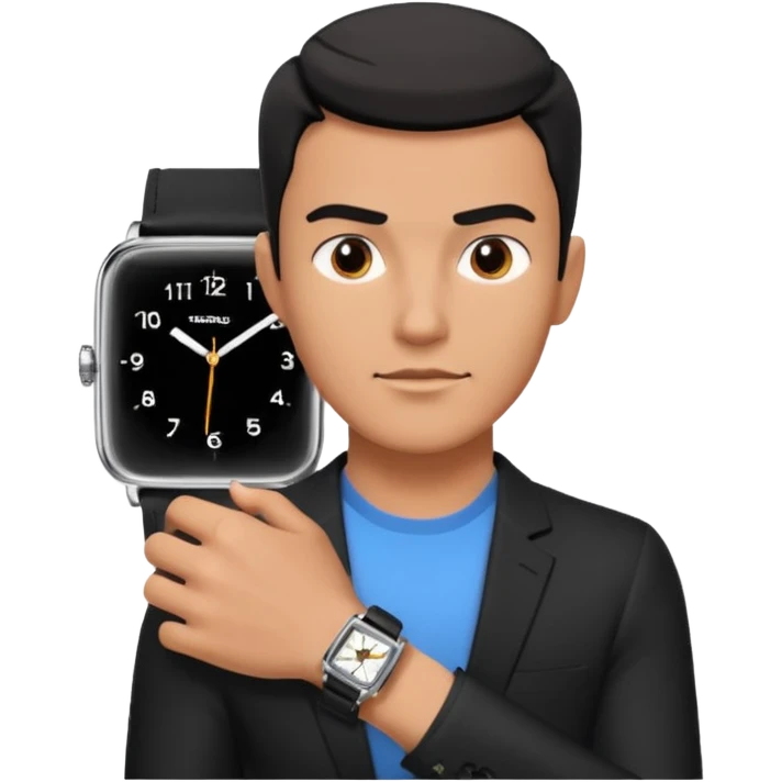 man wearing a black strap watch portrait, head and shoulders only, square jawline, strong facial structure, confident expression, black strap wristwatch visible, 3D cartoon, mobile game icon style, clean background, no text, no watermark
 emoji