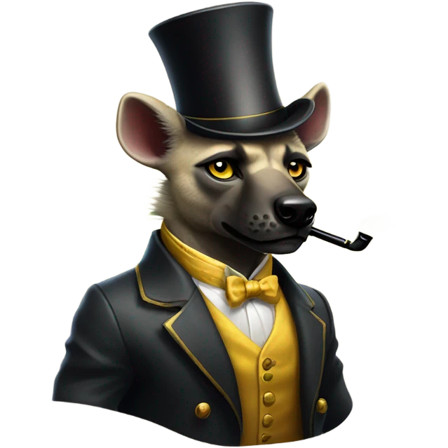 Male, muscular, hyena, smoking pipe, top hat, fancy, high class, yellow eyes emoji