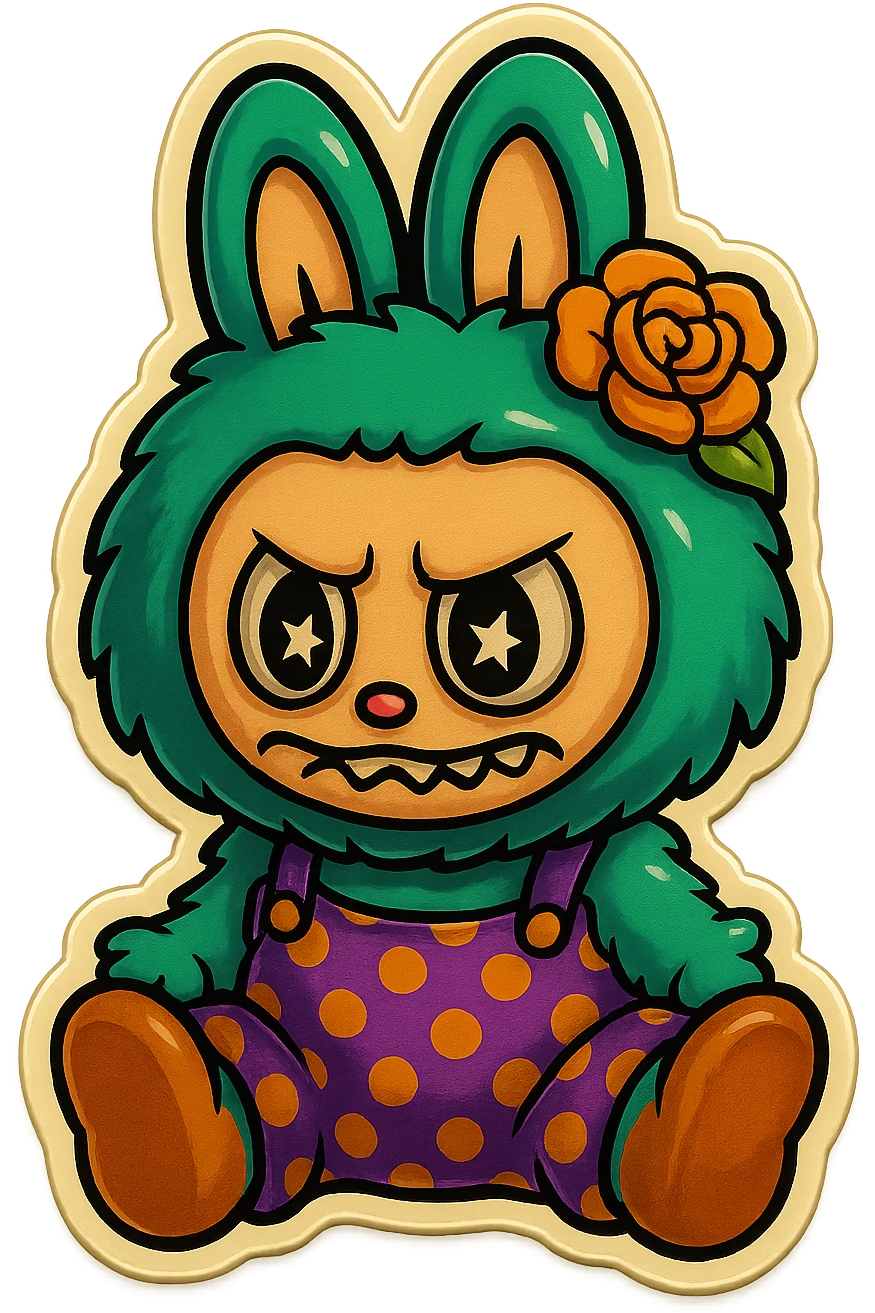Change the green bunny character's face to an angry, frowning expression, keeping the style and quality the same. emoji