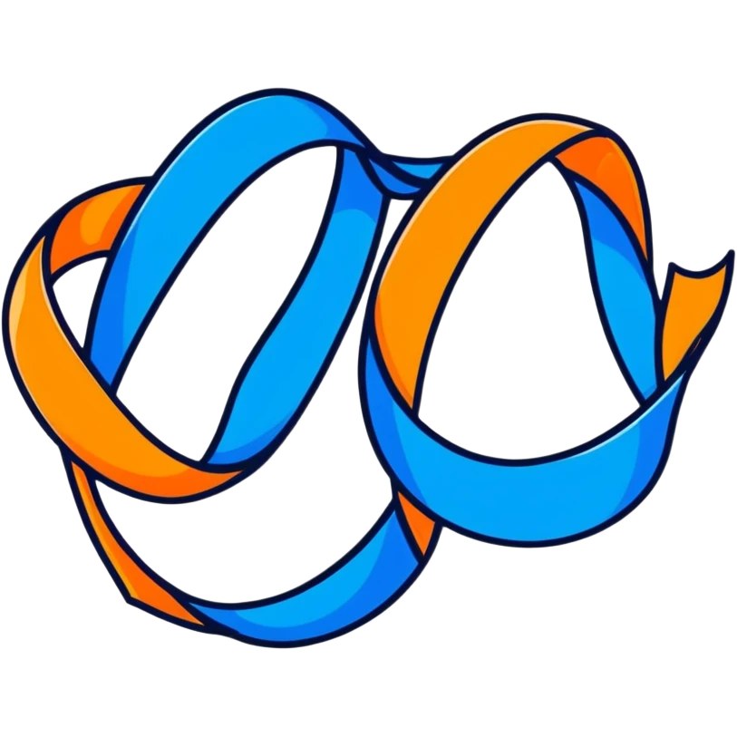 two interlocking blue ribbons, dynamic and bold emoji