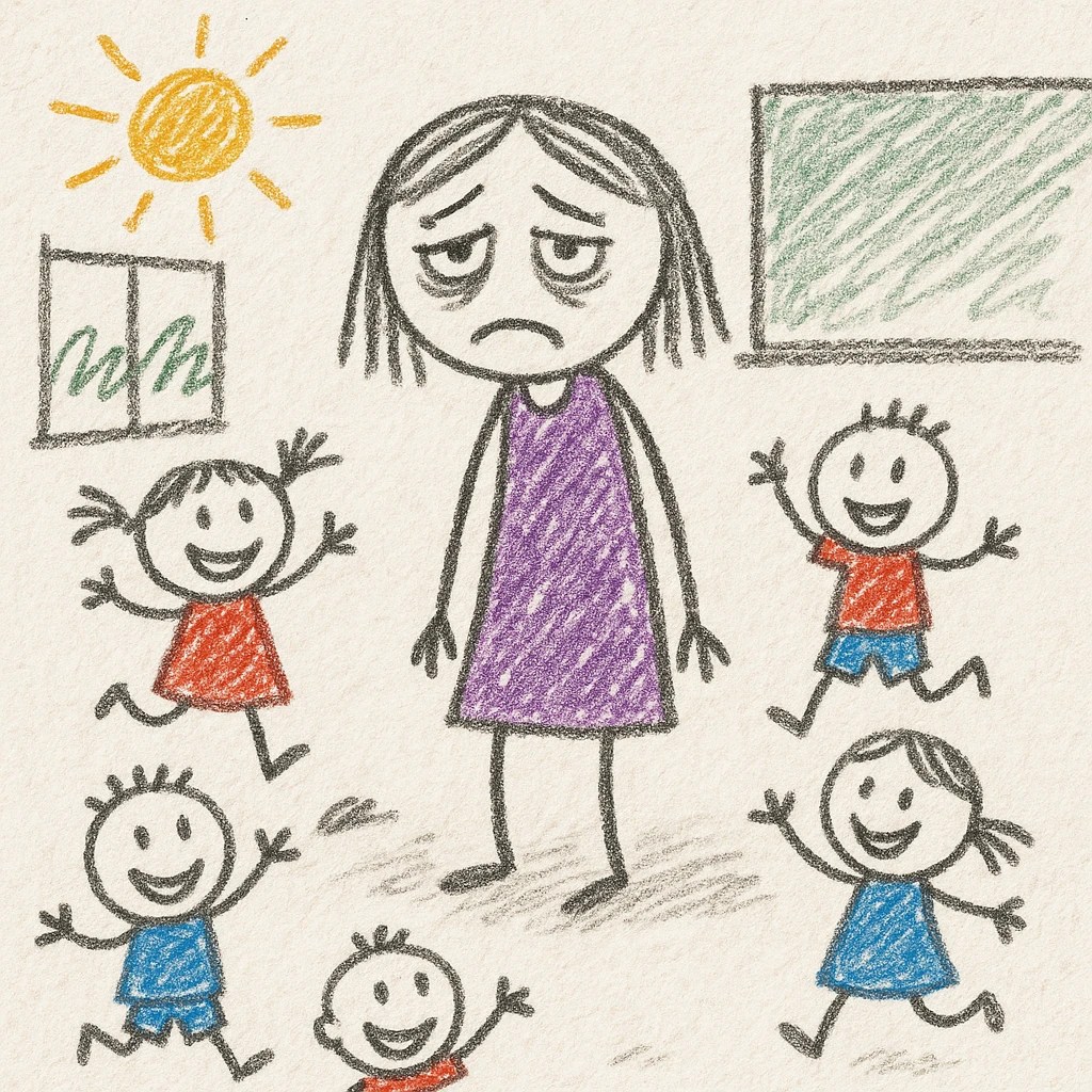 exhausted teacher in a bustling classroom emoji