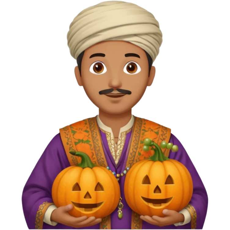 Tan Moroccan man sitting holding with pumpkin and grapes in countryside  emoji