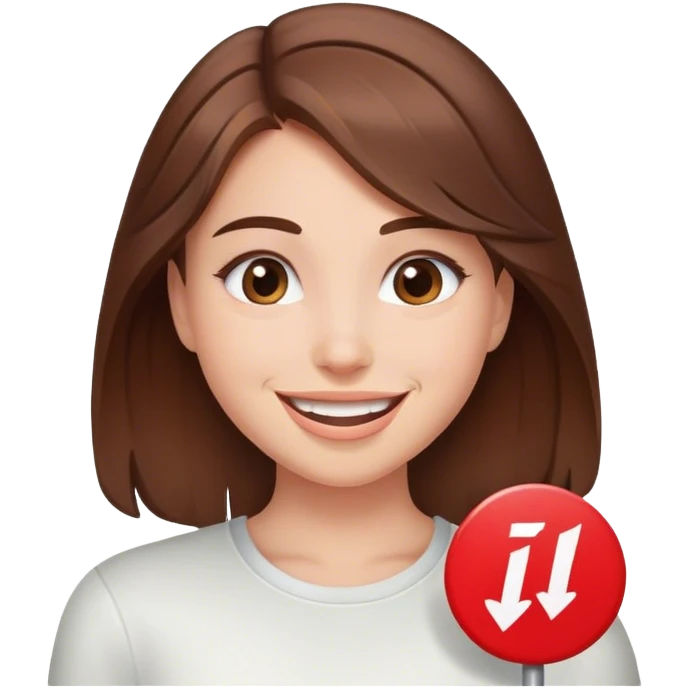 smiling girl with brown hair with an I hate Musk sign emoji