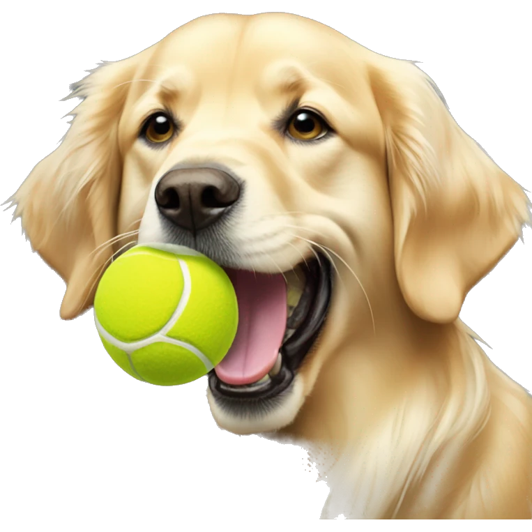 english cream golden retriever holding tennis ball in mouth emoji