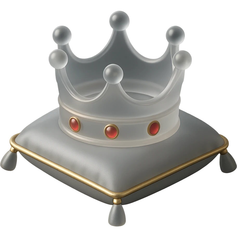 golden crown with rubies lying on a velvet pillow with golden edges emoji