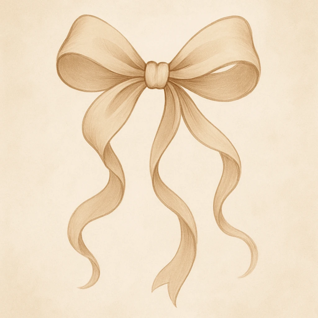 a stylized beige bow with flowing ribbons and a soft neutral color emoji