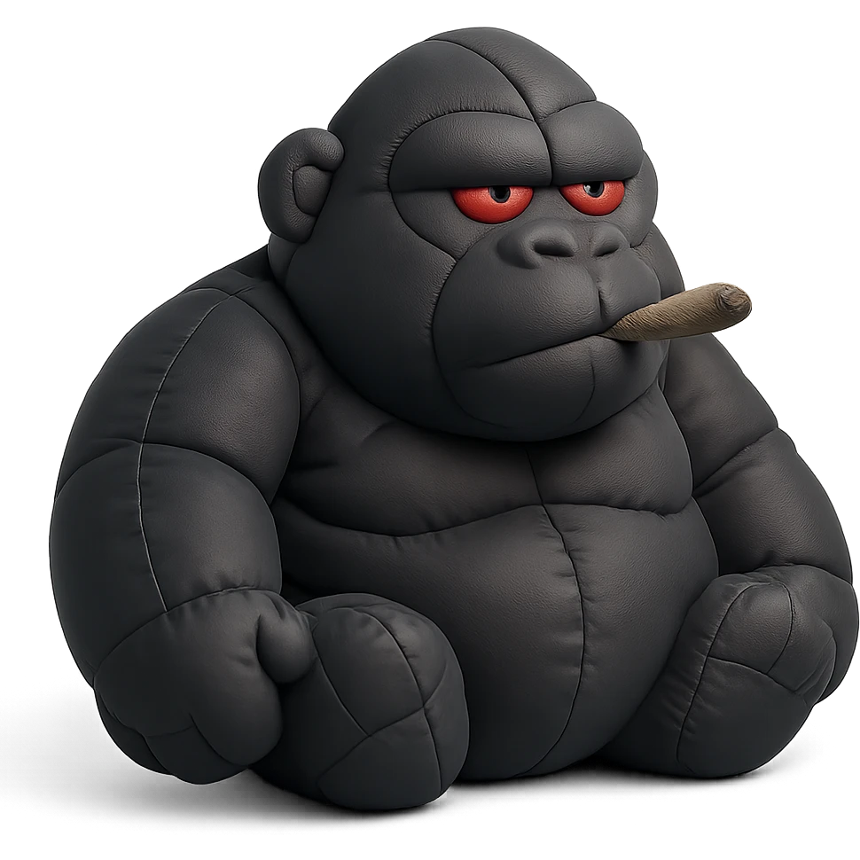 cartoon dark gray gorilla, red eyes, smoking a blunt emoji