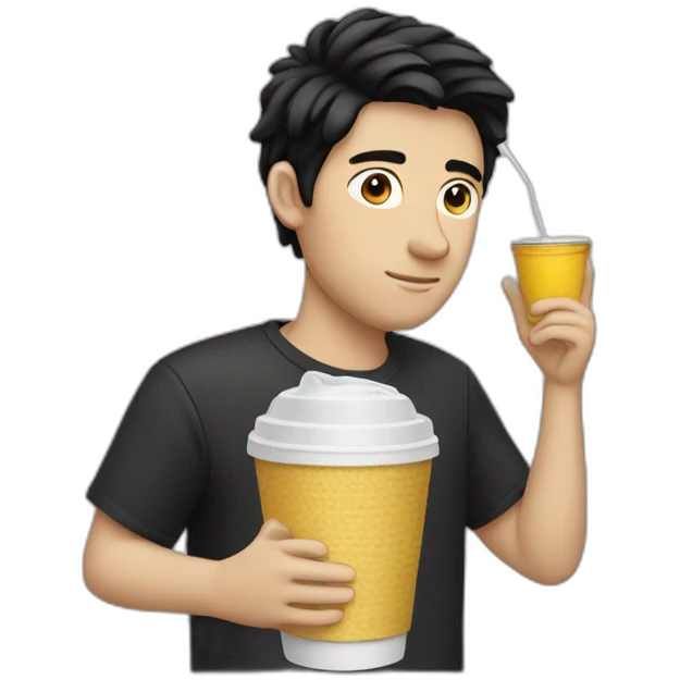 white guy black hair dinking straw cup emoji
