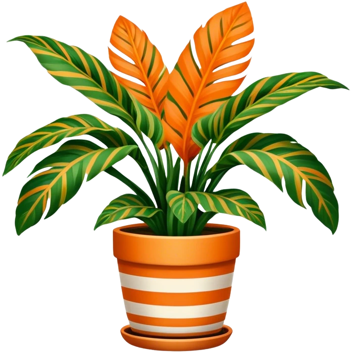 orange potted house plant, calathea zebrina emoji