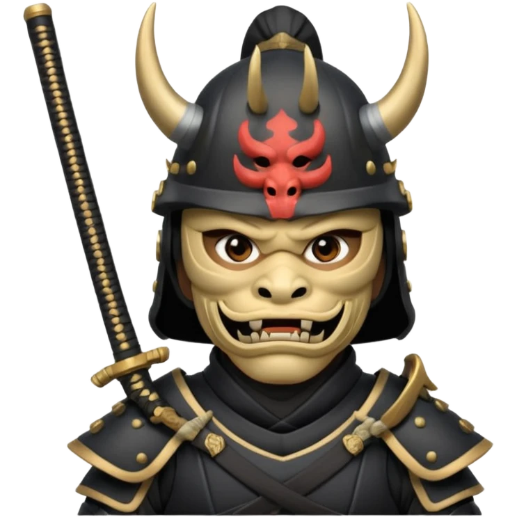 Samurai with helmet and an oni mask covering their mouth emoji