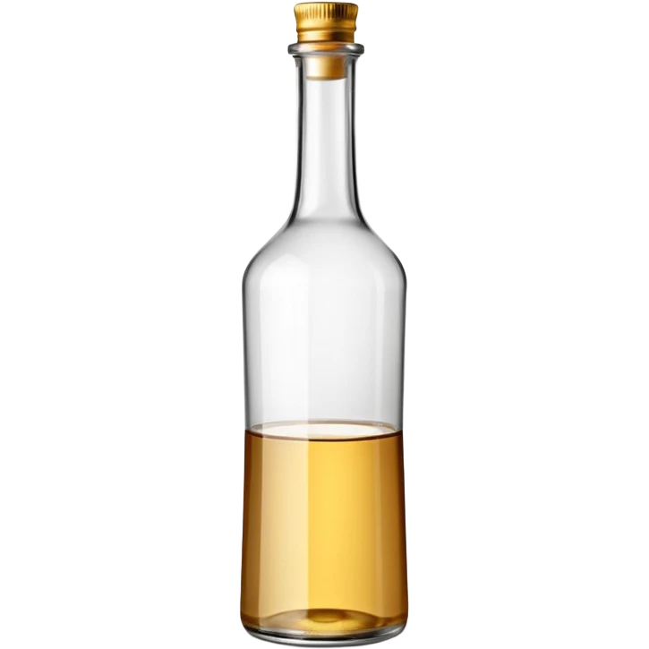 tall clear glass bottle with long neck and straight sides filled with transparent white rum, minimal neutral-toned or blank label, metallic screw cap or cork, colorless dense liquid suggesting strength, no branding, no garnish, soft lighting, subtle shadows, emoji scale emoji