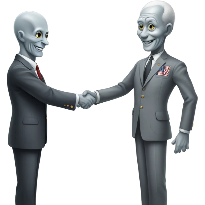 Gray alien shakes hands with president Entsenhower

 emoji