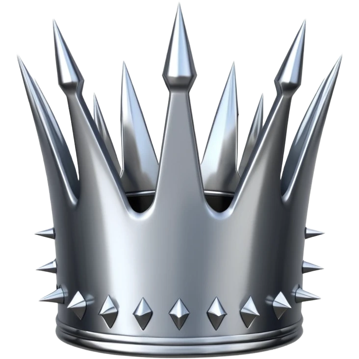 A spiked crown emoji made of silver chrome, sharp yet rounded metallic spikes, glossy reflections, aggressive luxury swag aesthetic, iOS emoji style, centered, clean white background emoji