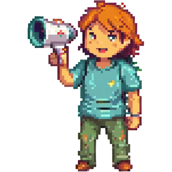 pixel art of a coach with a megaphone, energetic expression emoji