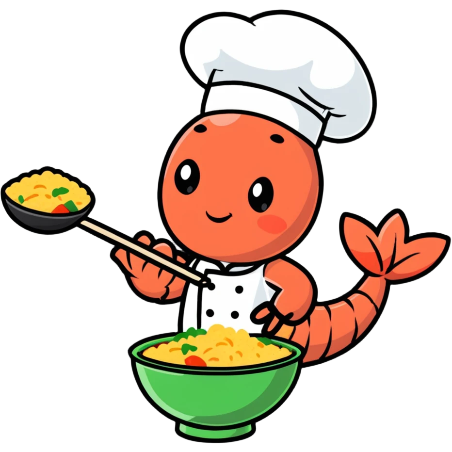 A shrimp frying shrimp fried rice emoji