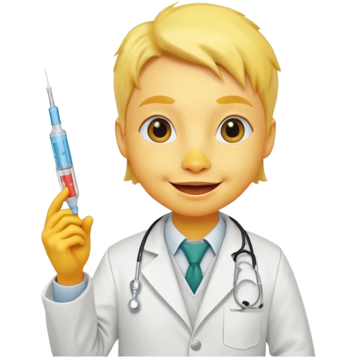 Duck doctor holding syringe and cheerful grin.

 emoji