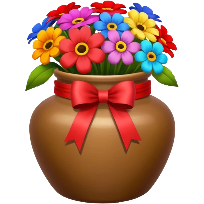 Brown jar with a ribbon and flowers in it emoji